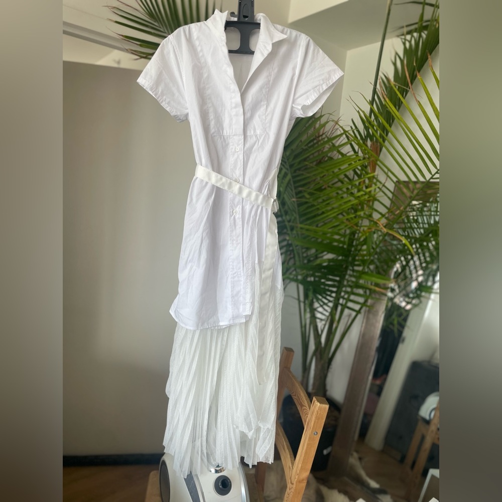 ShirtDress With Sheer Layer in White - Picture 2 of 16